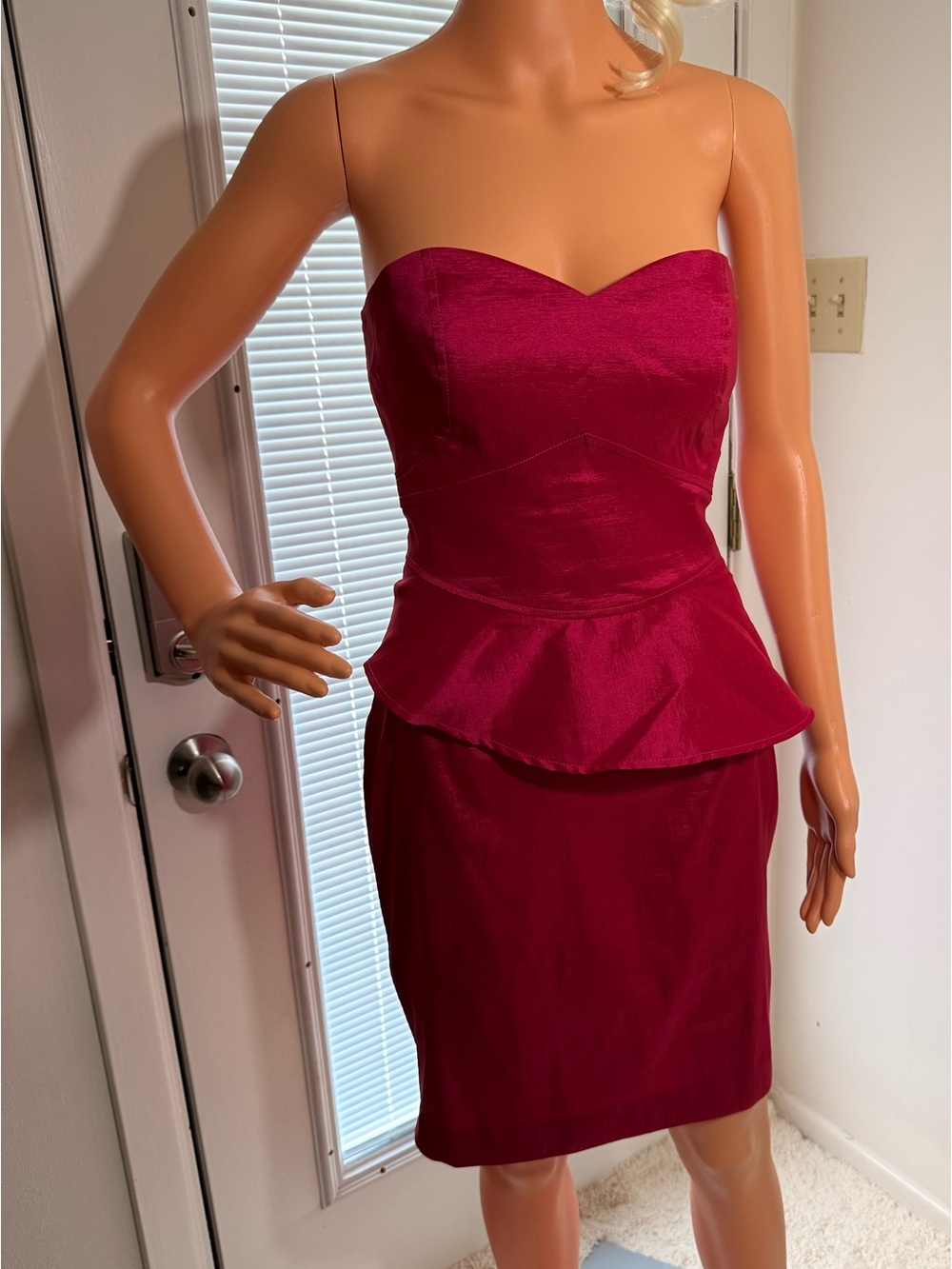 Max & Cleo Strapless Peplum Dress in Deep Raspberry